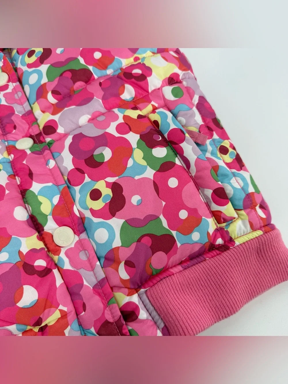 Vintage GAP Puffer Vest Girls Size Large Pink Floral Snap Front Y2K 2005